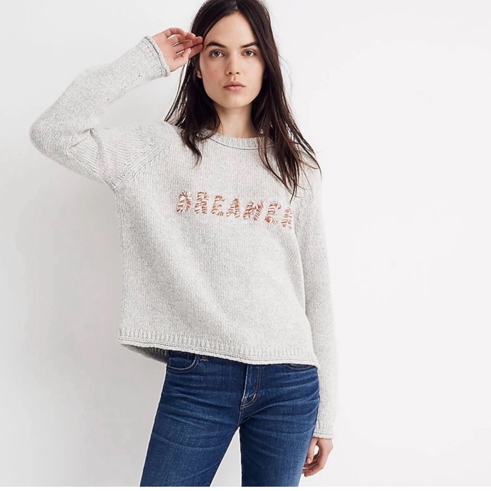 Madewell Dreamer Embroidered Keaton Pullover Grey Sweater‎ Size XL